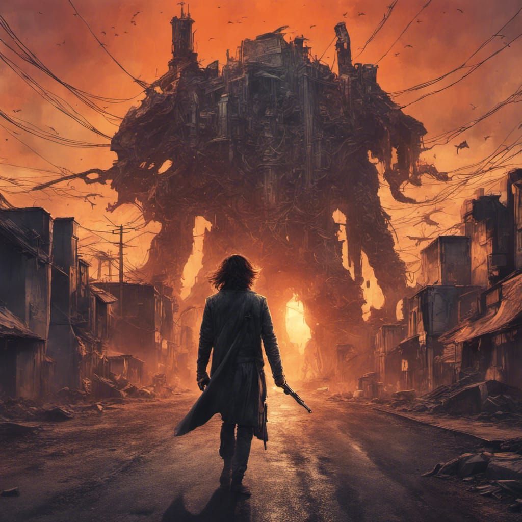 Man with Pistol and Shield in Sunset Road