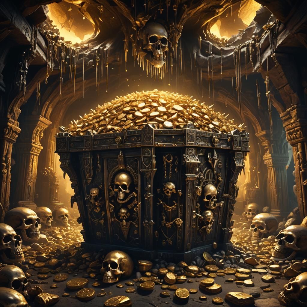 Gothic Treasure Cave with Skull Carvings