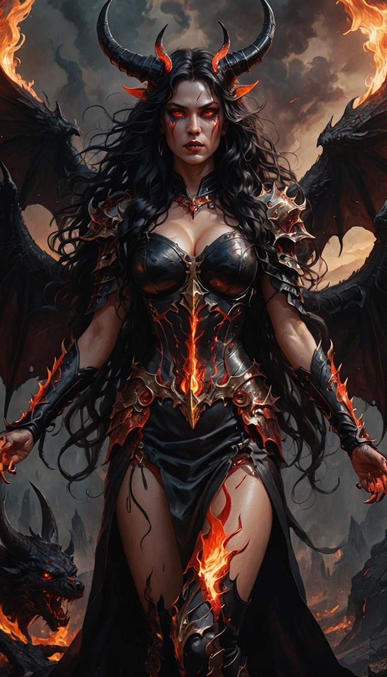 Demonic Woman with Wings in Dark Fantasy Art