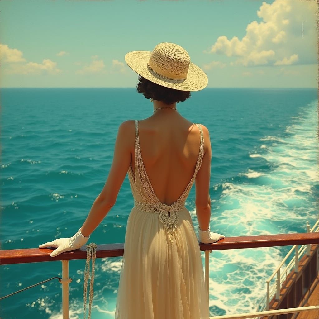 Elegant Woman on Ocean Liner, 1930s Gilded Age Style