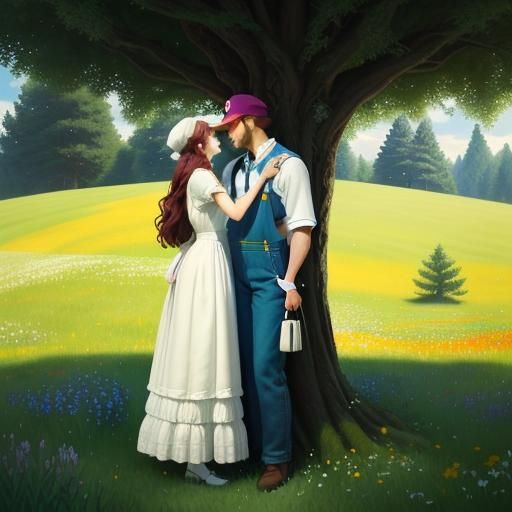 Mario and Timpani's Romantic Kiss, Photorealistic Style