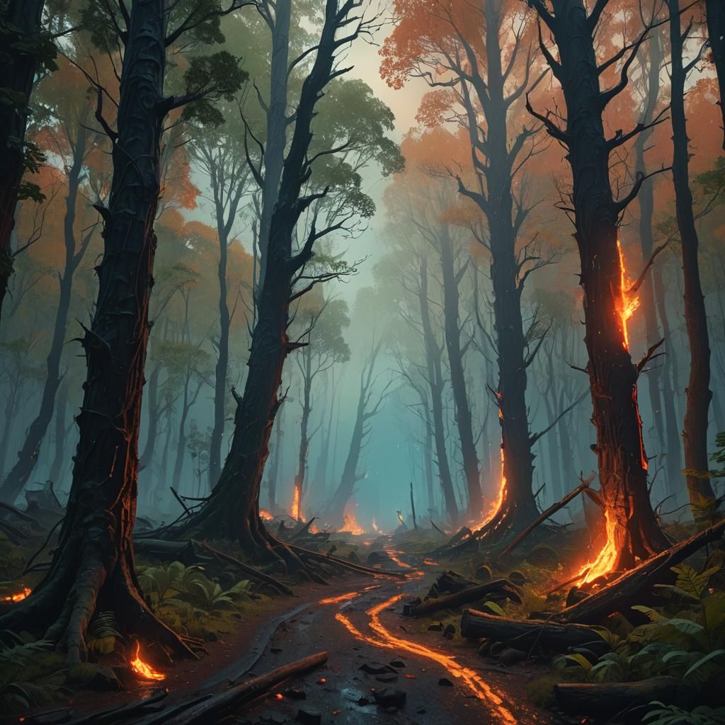 Eerie Fire Trail Through a Fantasy Rainforest