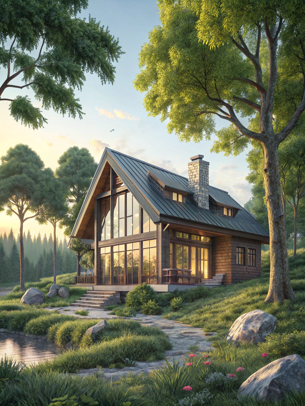 Futuristic Cabin in Summer Landscape, Ultra Quality