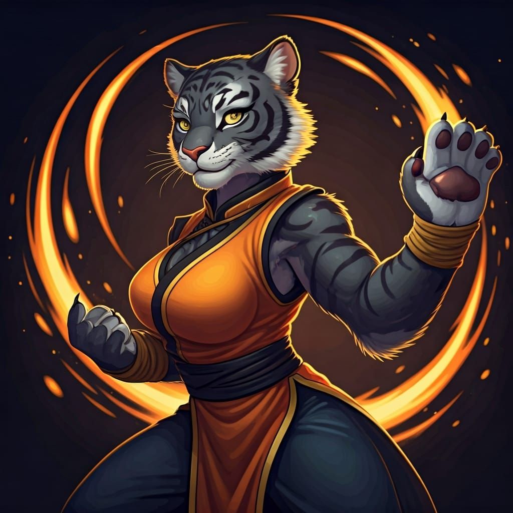 Black Tiger Anthro Practicing Martial Arts Kata