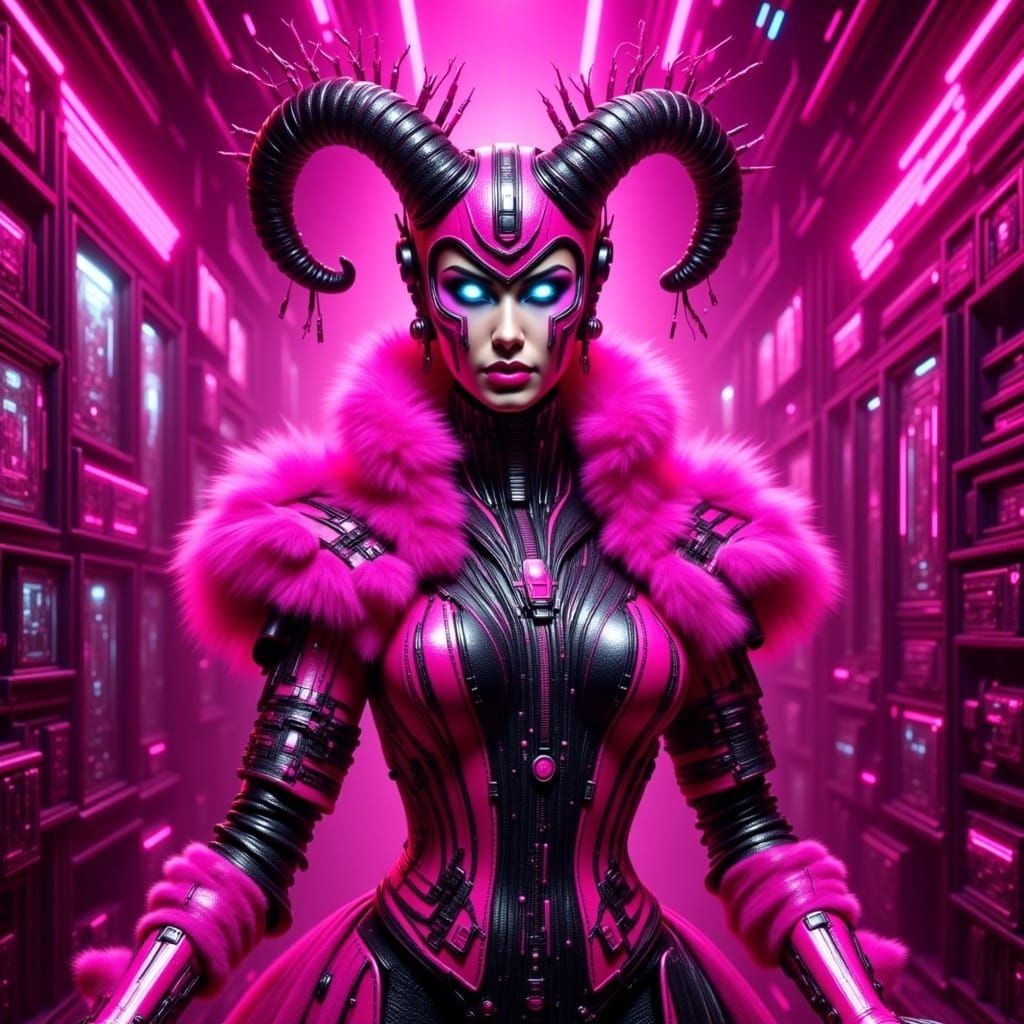 Pink Cyberpunk Scene: Magic Meets Mischief