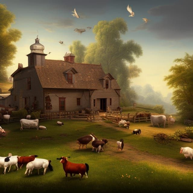 18th Century Farmhouse with Resting Animals