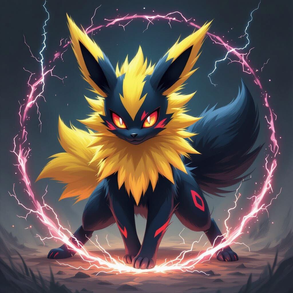 Jolteon and Umbreon Fusion in Digital Art Style