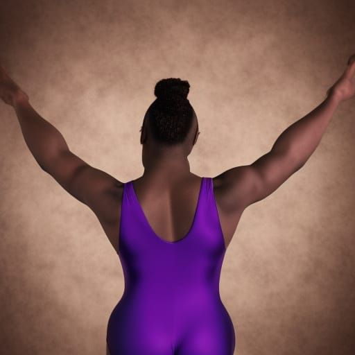 Hyperrealistic Portrait of Black Woman in Purple Leotard