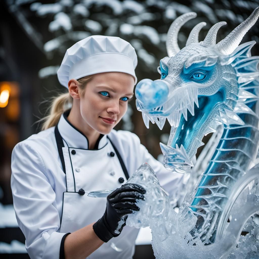 Nordic Chef Carving Ice Dragon Sculpture