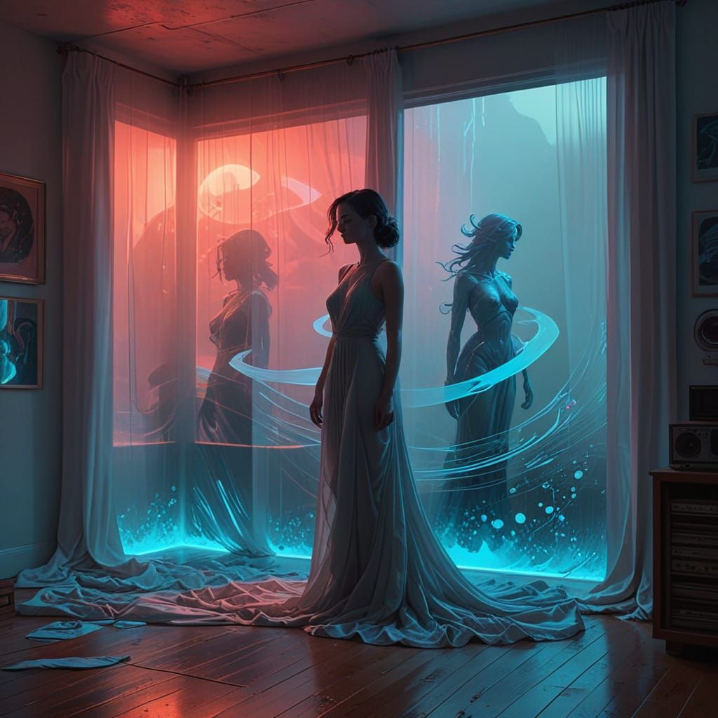 Ethereal Bedroom Scene in Neon Dreamscape