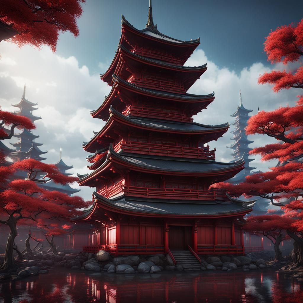 Futuristic Japanese Castle Pagoda in Detailed Matte Painting