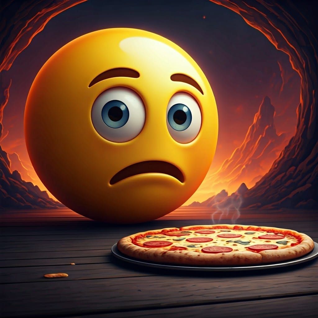 Gigantic Emoji Longingly Stares at a Scrumptious Pizza
