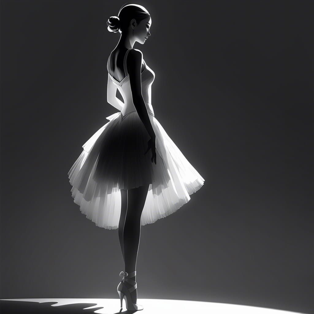 Dramatic Silhouette of Ballerina Princess in Black and White