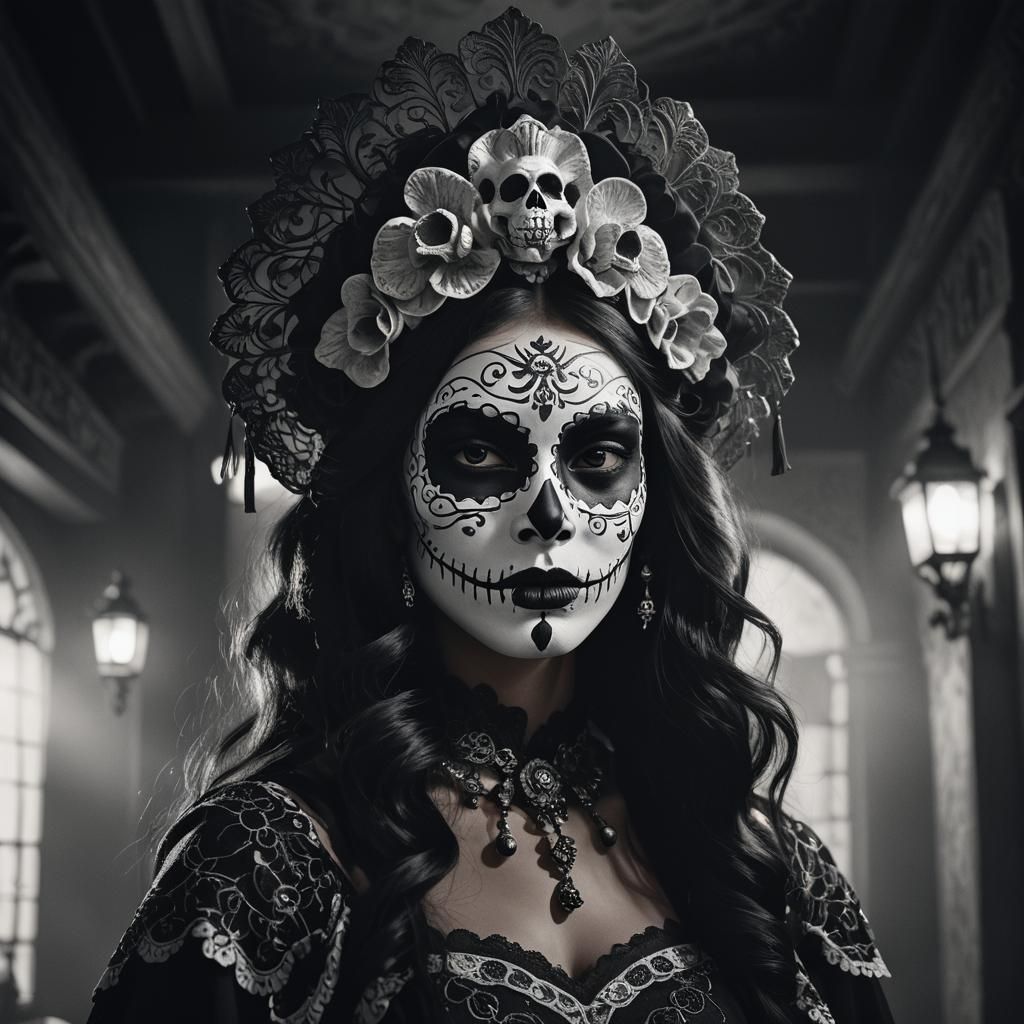 Catrina Portrait: Film Noir Glamour in Digital Art