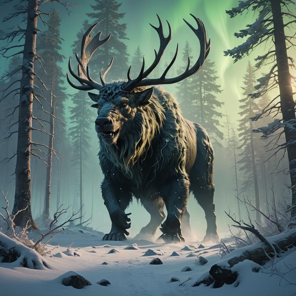 Nordic Beast Emerges from Misty Forest