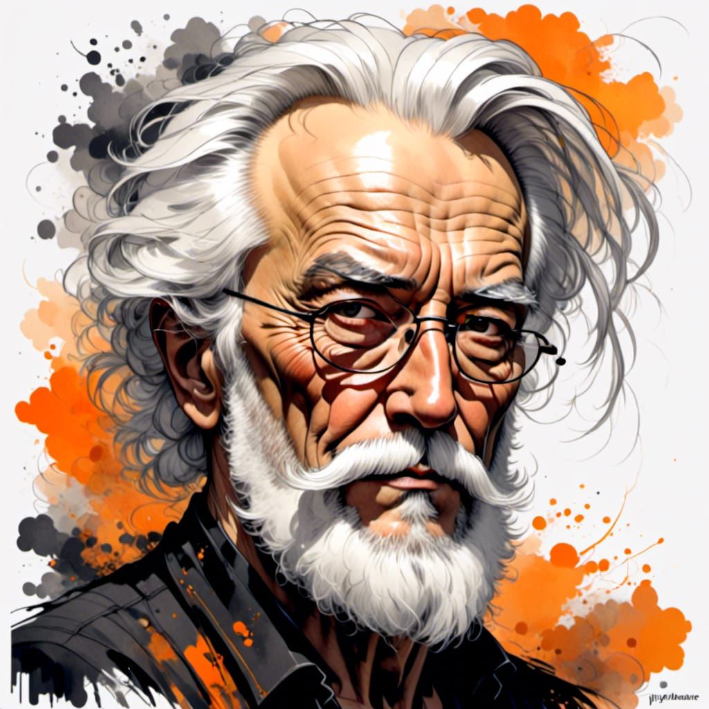 Elderly Man Portrait in Watercolor Comic Style