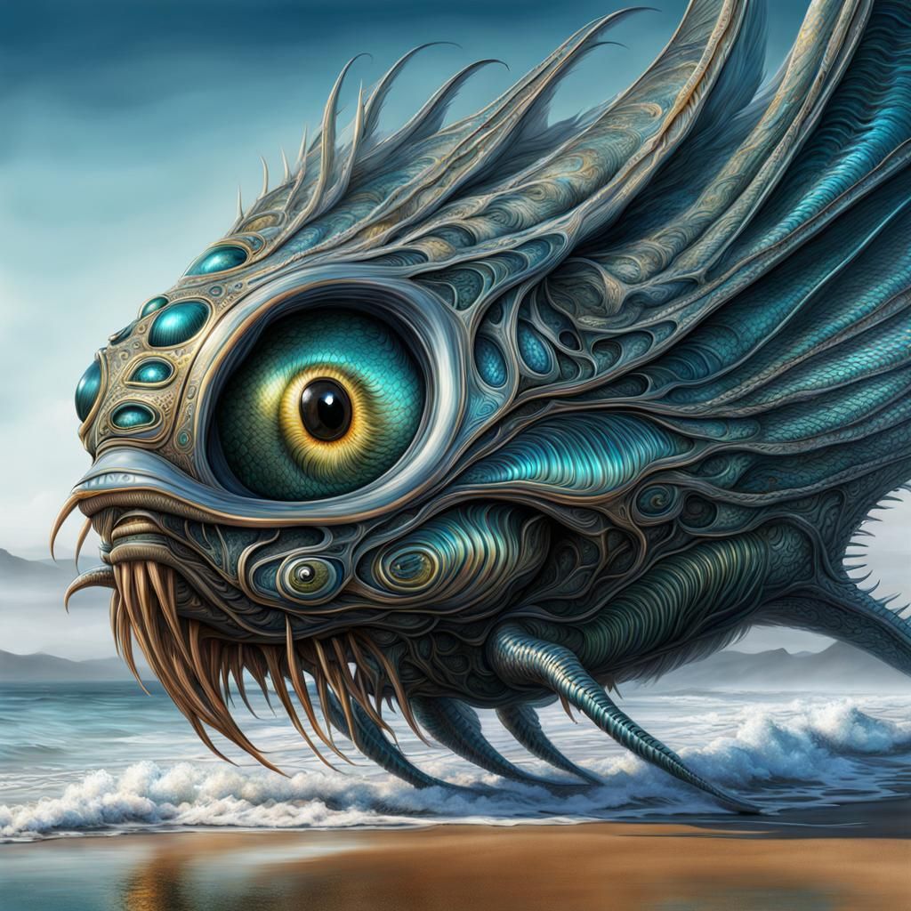 Alien Water Creature on the Beach: Digital Art