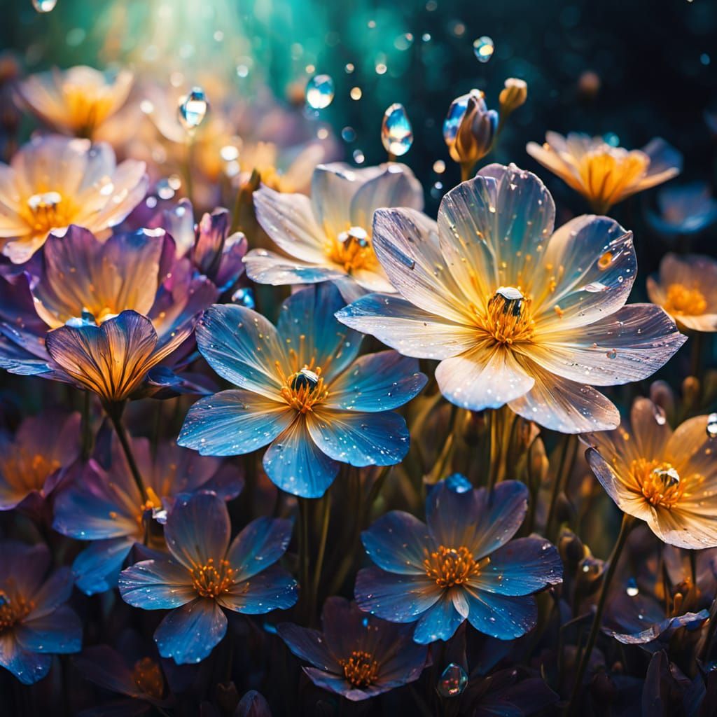 Crystal Petal Flowers Bloom in Ethereal Garden