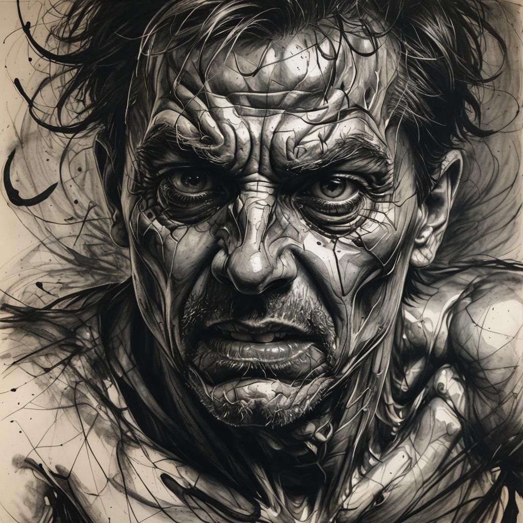 Painful Impact: Charcoal Art in Dramatic Chiaroscuro