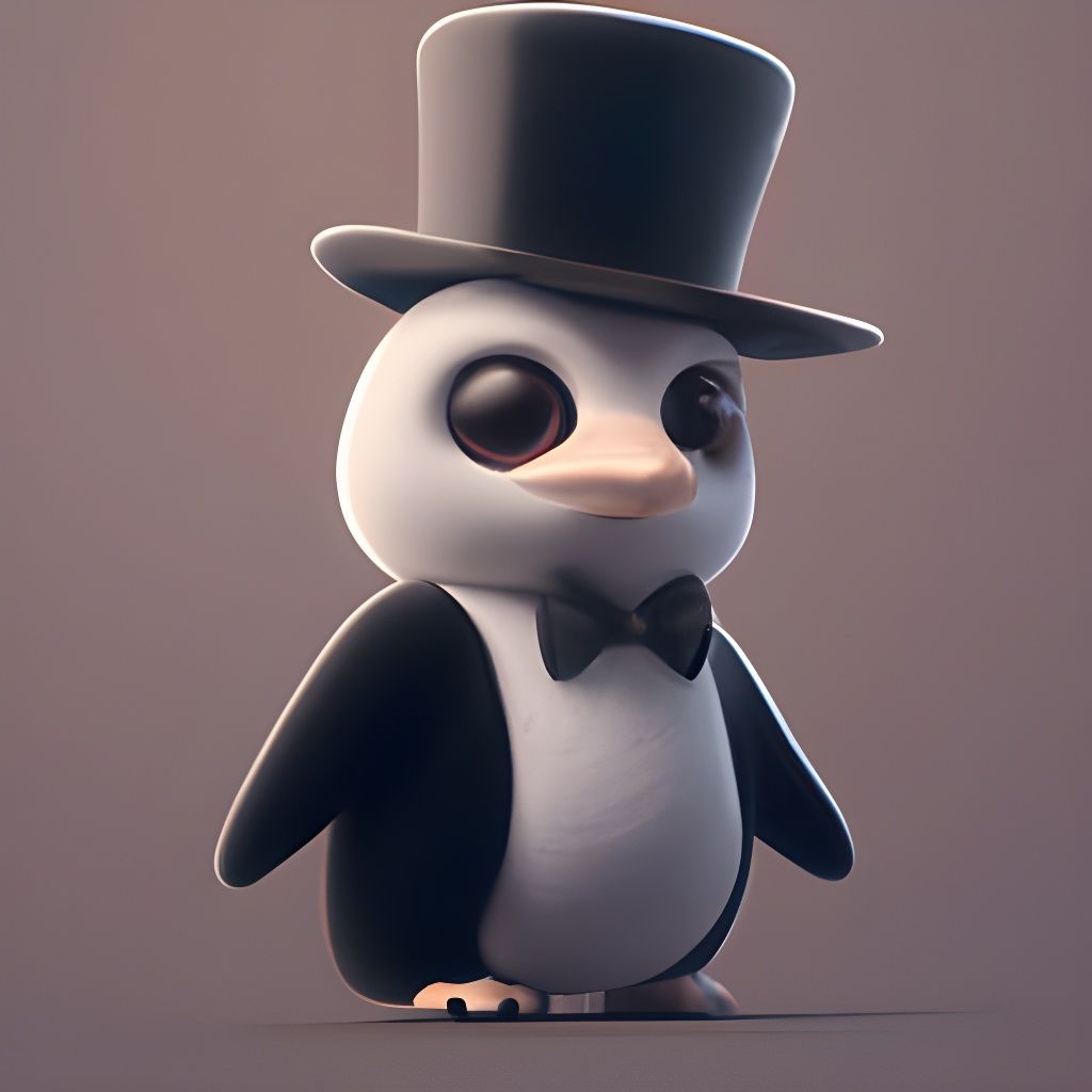 Penguin in Top Hat, Pixar Style 3D Render
