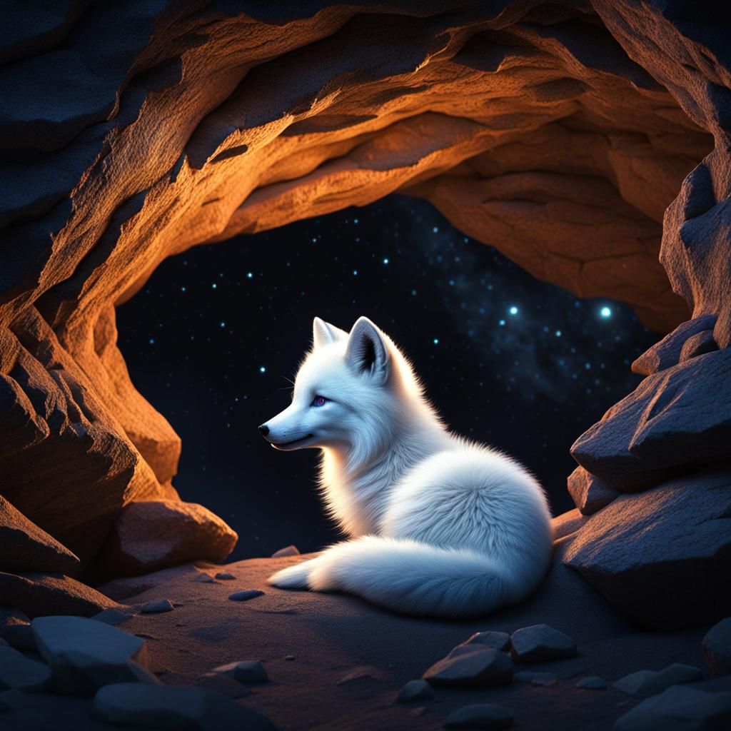 Adorable Arctic Fox in Starry Cave