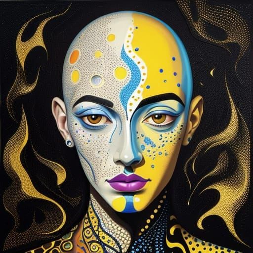 Surreal Androgynous Portrait in Impasto Pointillist Style