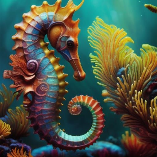 Liquid Seahorse in Ink Splatter Style