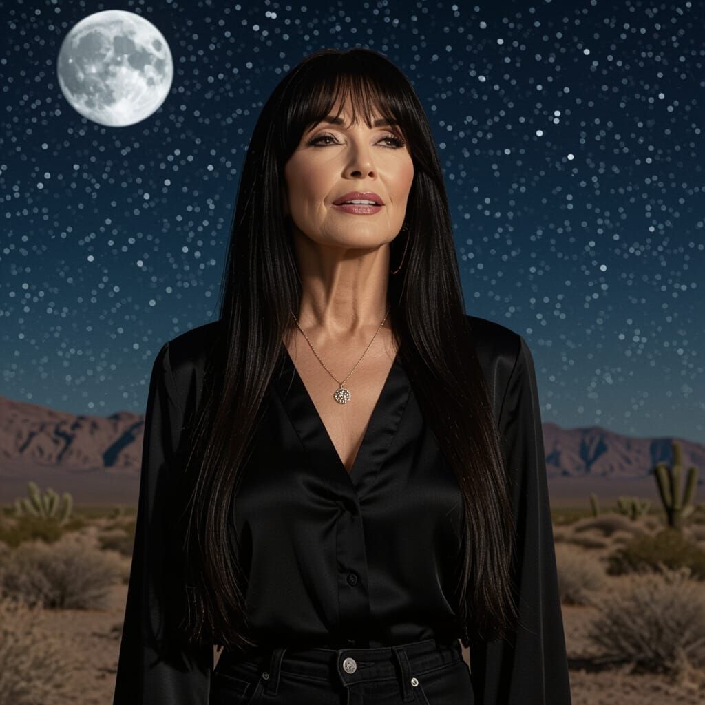 Beautiful Brunette Sings Under Desert Stars