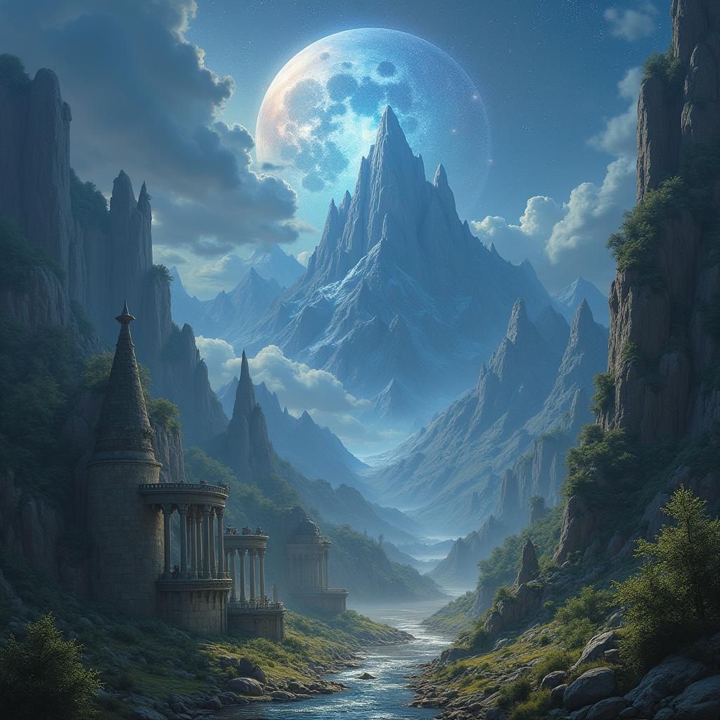 Epic Fantasy Landscape with Mystical Creatures