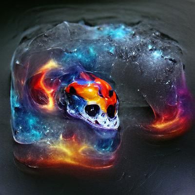 Fiery Galaxy Skull Encased in Ice