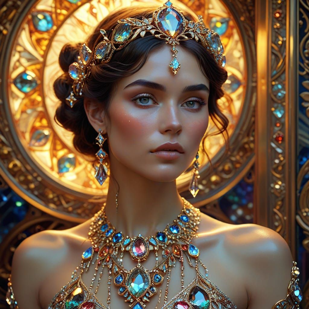 Model with Crystal Gem Jewellery in Art Nouveau Style