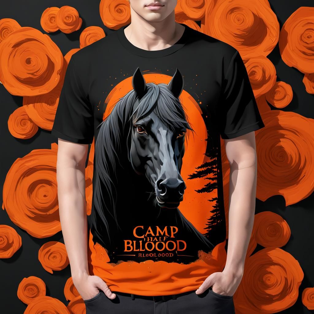 Camp Half-Blood Shirt with Black Horse: Anime Art