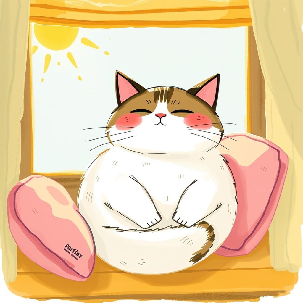 Chubby Cat Basks in Whimsical Sunshine