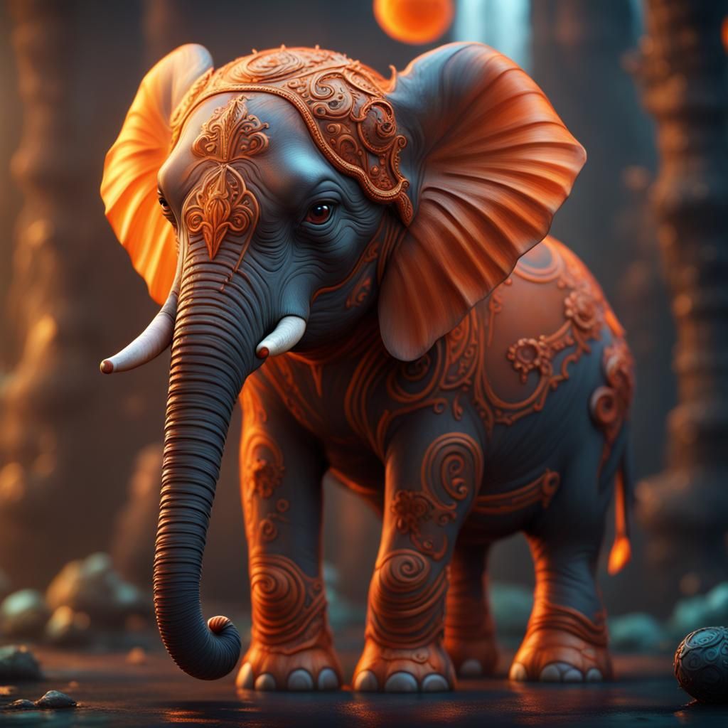Fantastical Orange Baby Elephant Concept Art