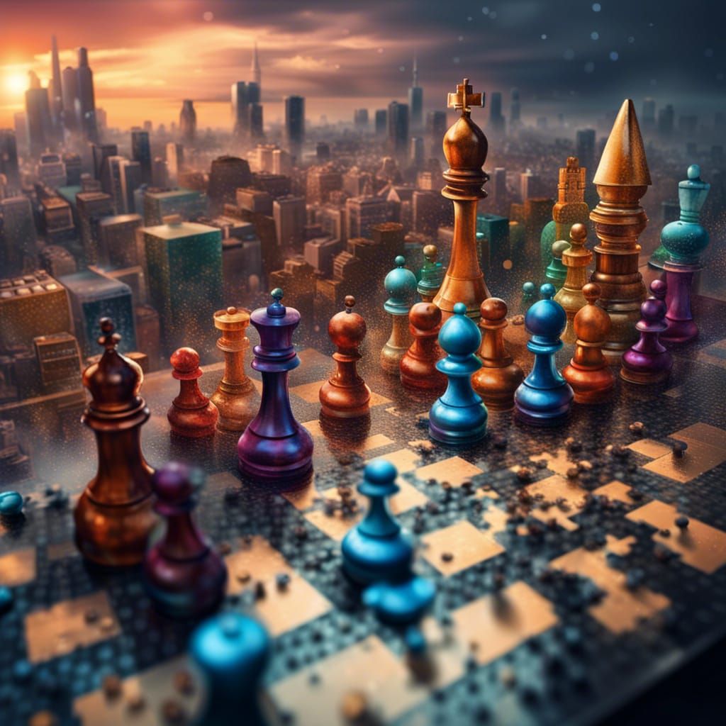Hyperrealistic Chessboard Cityscape Concept Art