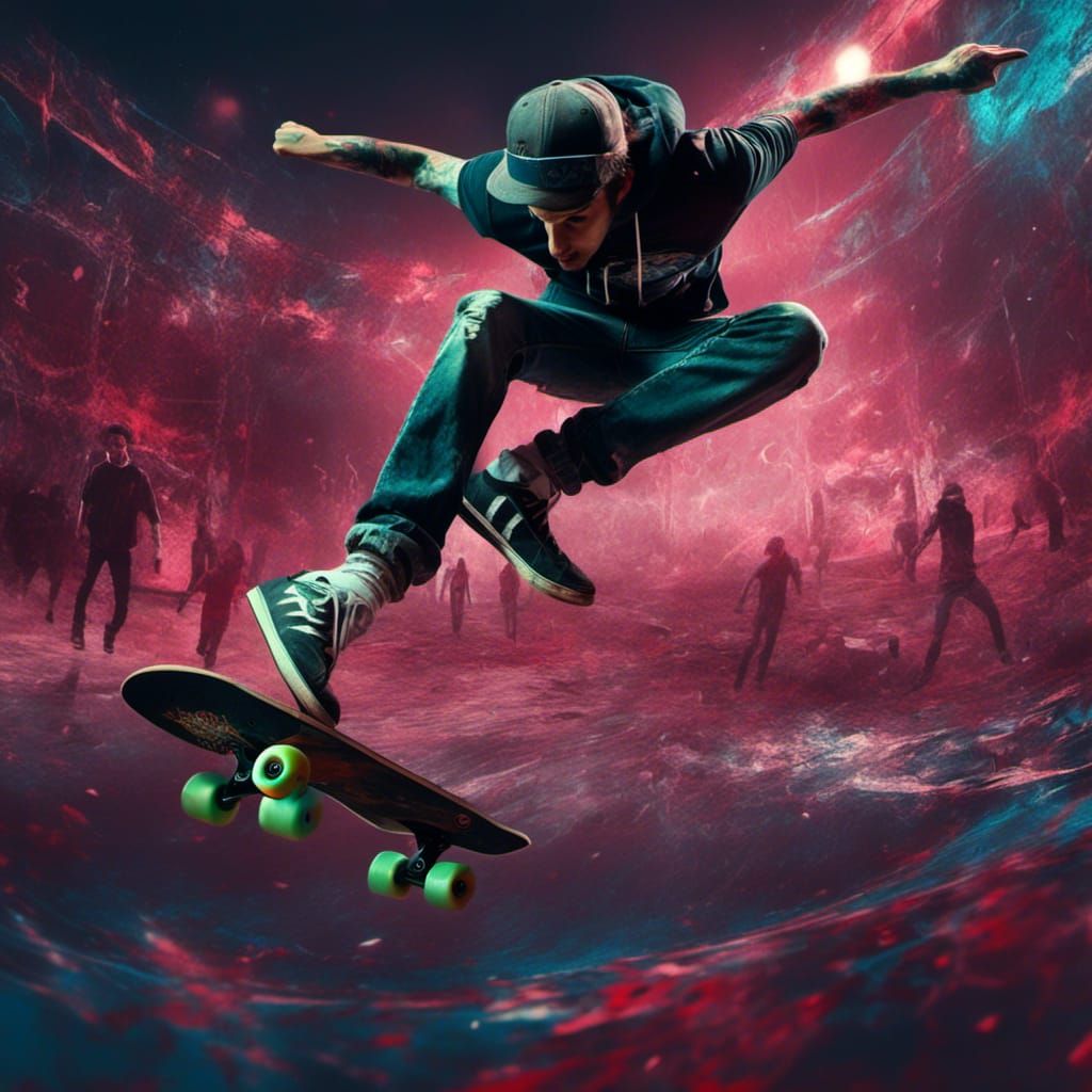 Skater Inverted Mid-Flip at Night in Urban Skate Park