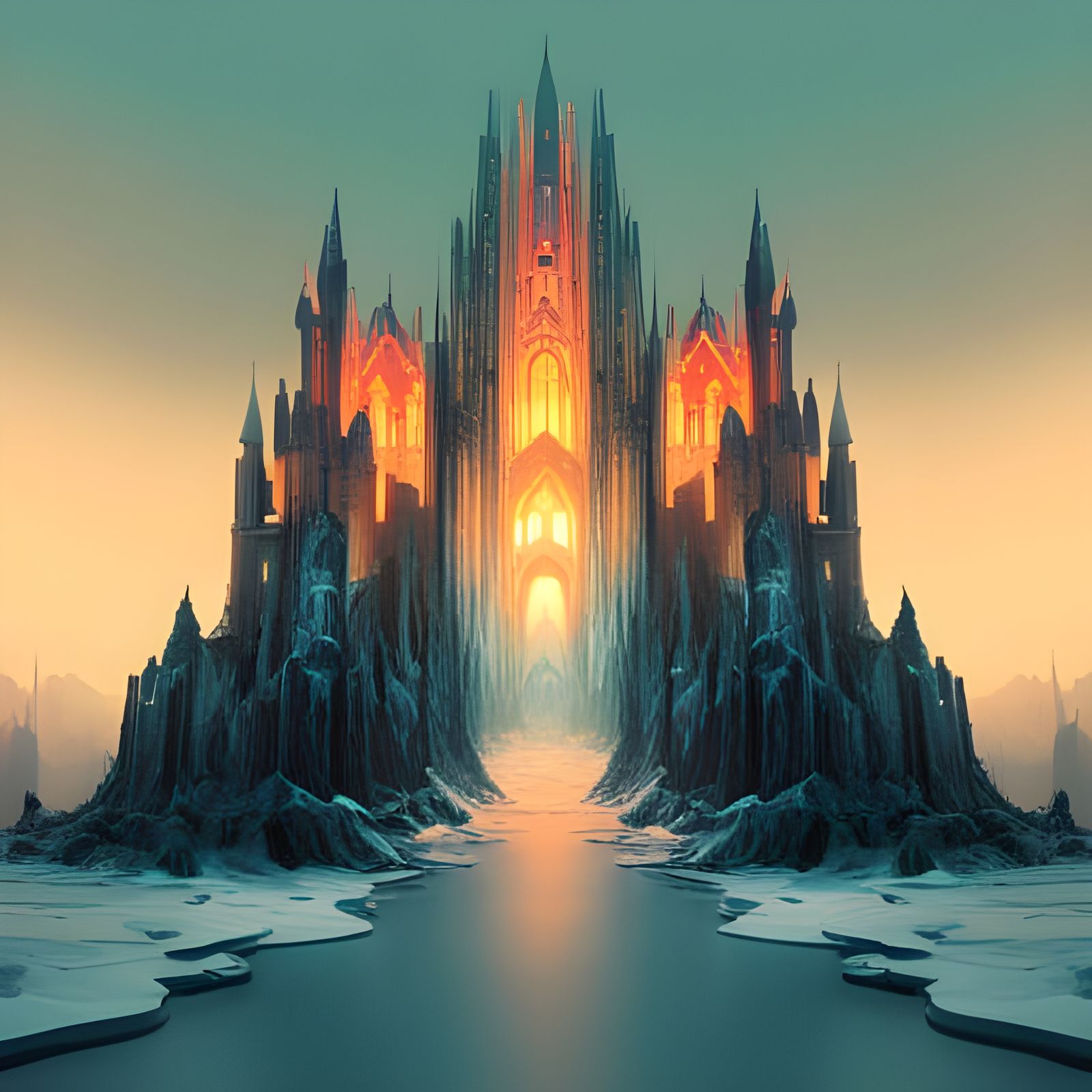 Reflective  broken mirror multiple mirror reflections candy iridescent snow castle!!!  crystalline candyland, reflection...