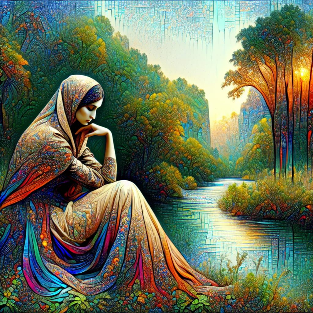 Middle-Eastern Woman in Serene Pose with Natural Background