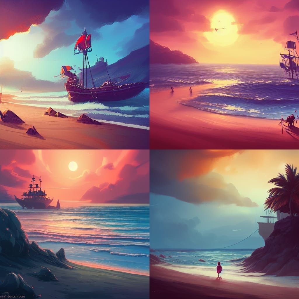 Pirate Ship on a Fantasy Beach Landscape