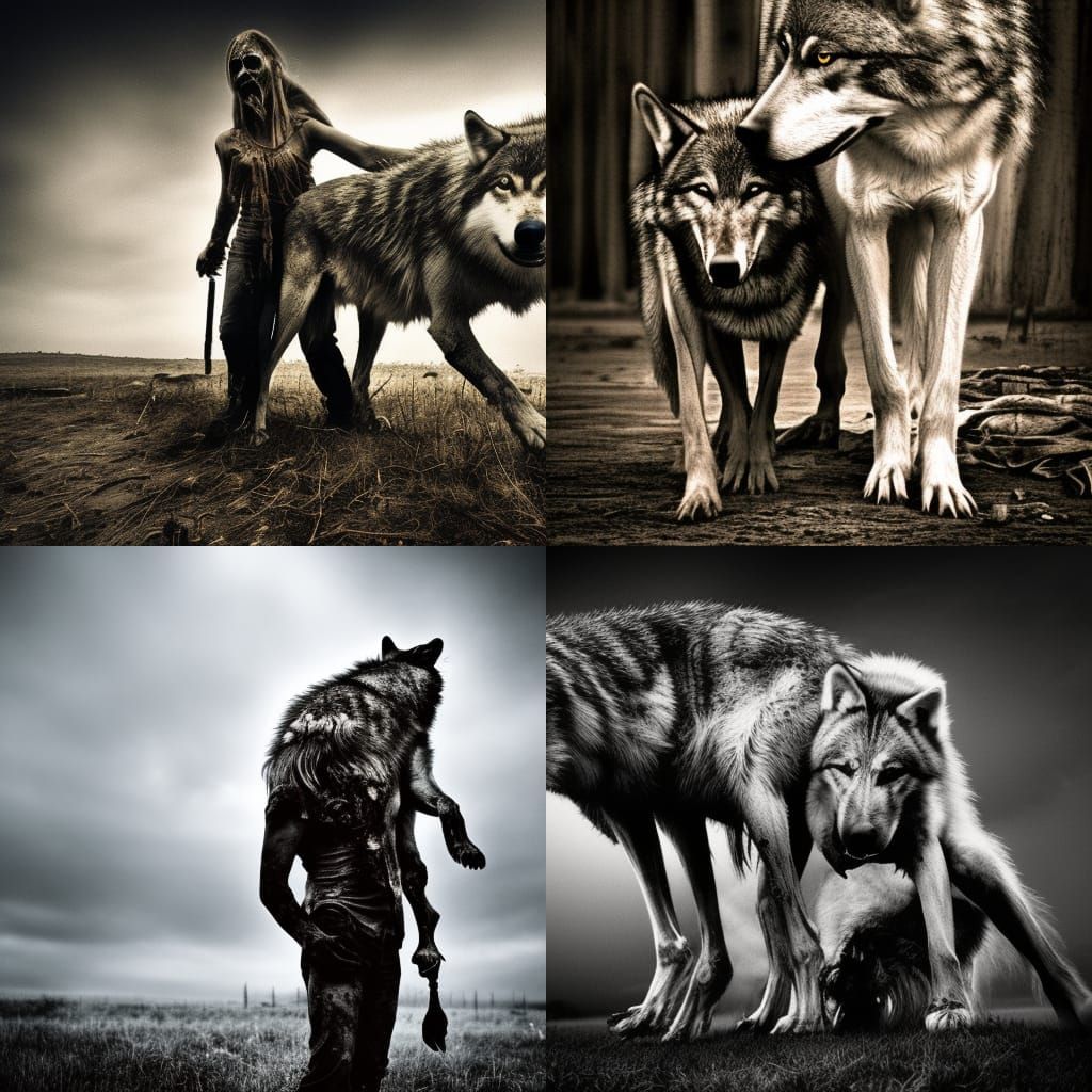 Hyperrealistic Zombie with Dead Wolf