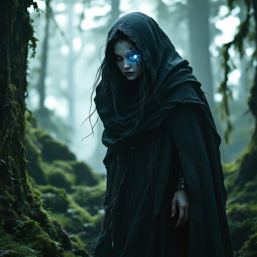 Occult Shaman in Biopunk Forest, Cinematic Visuals