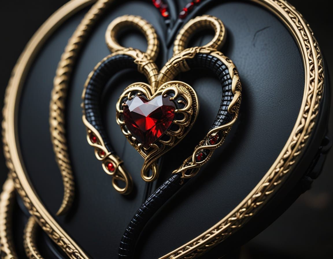 Luxury Gothic Lapel Pin with Stylized Rubber Heart and Golde...