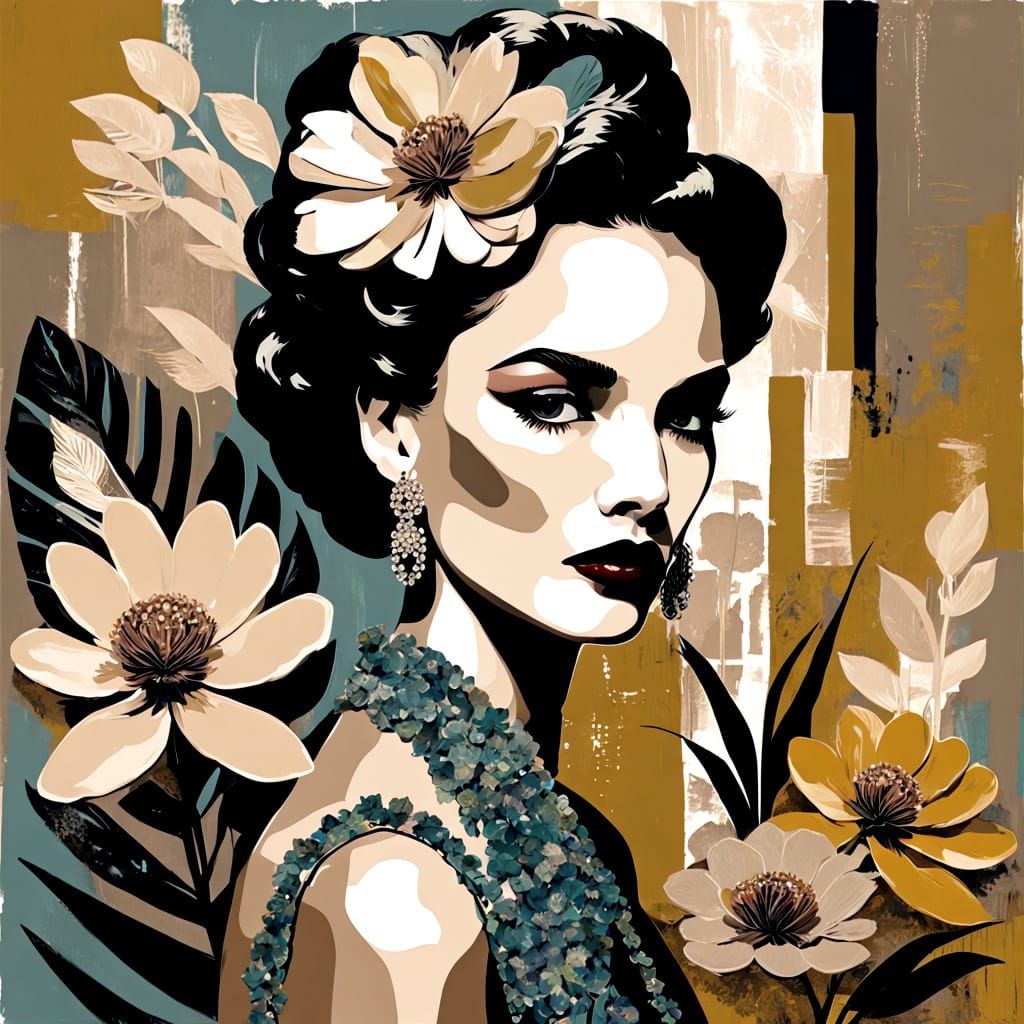 Glamorous Woman in Vintage Gown, Impasto Style