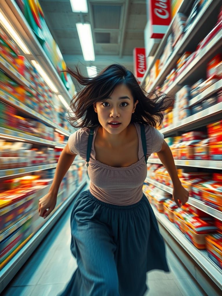 Chaos in the Aisle: A Playful, Photo-Realistic Scene