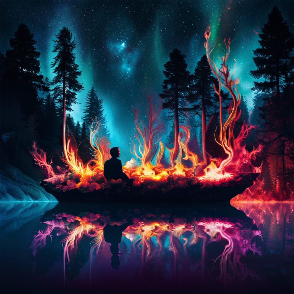 Bioluminescent Galaxy Forest in Digital Art Style