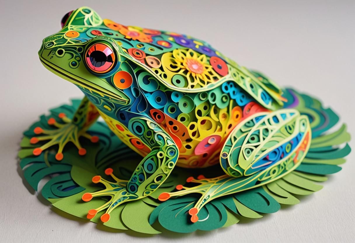 Psychedelic Rainbow Frog Papercut Art