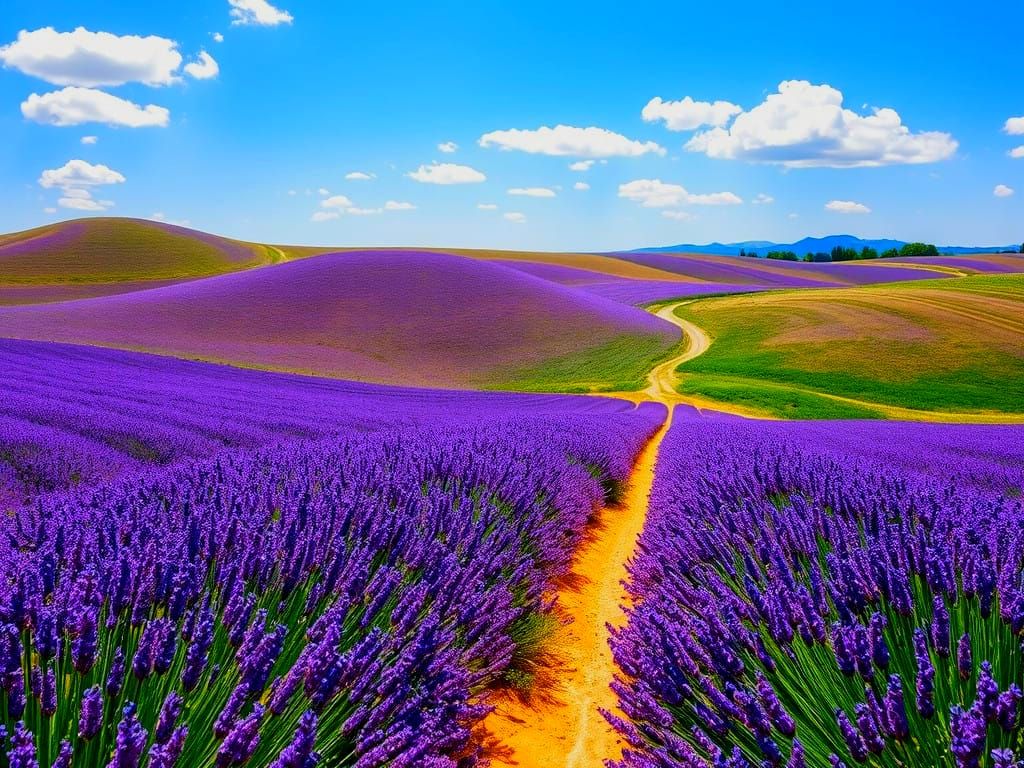 Impressionist Provence Lavender Field in Sunny Day Light