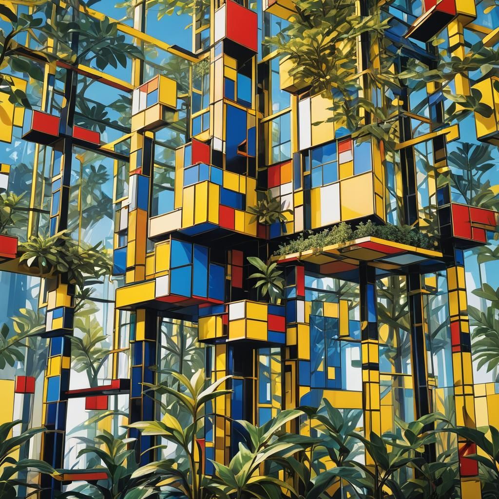 De Stijl Creatures in Geometric Landscape