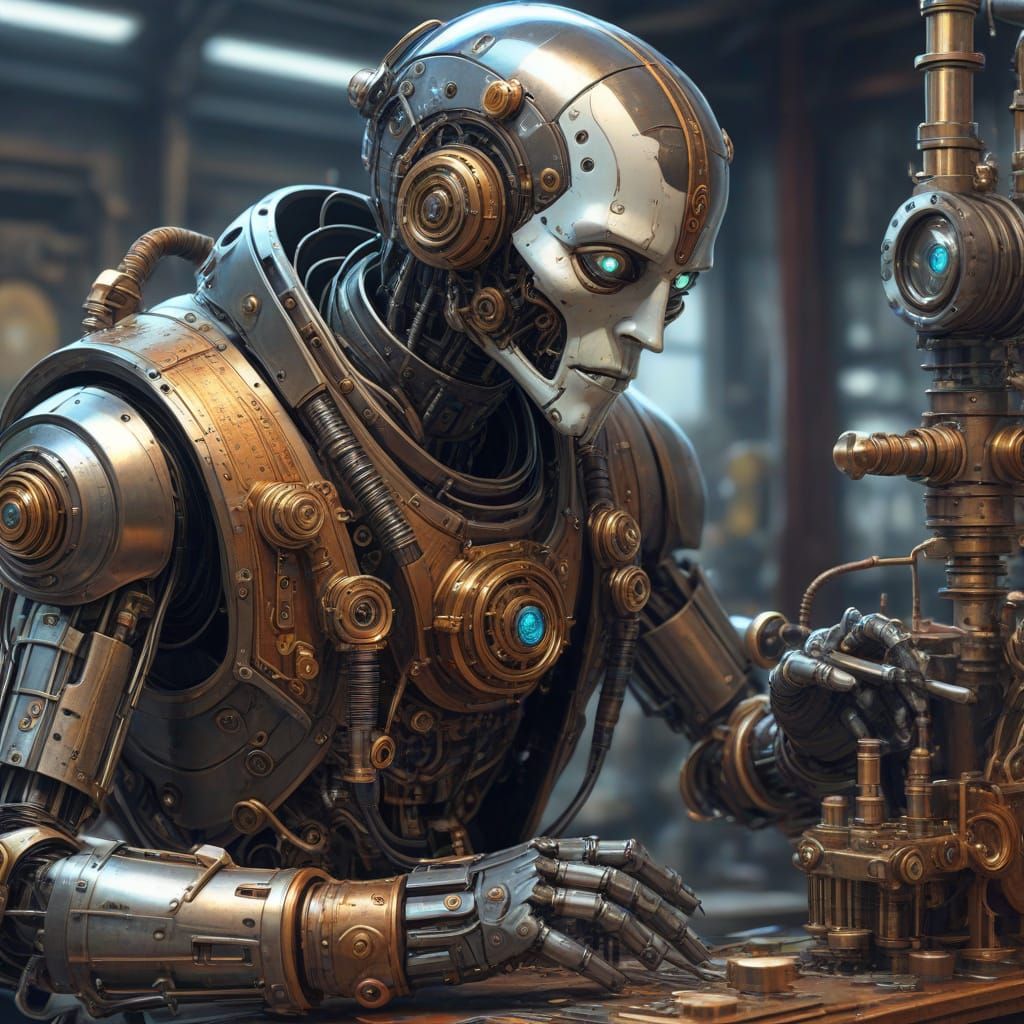 Steampunk Alchemist in Techno-Laboratory: Vivid Concept Art