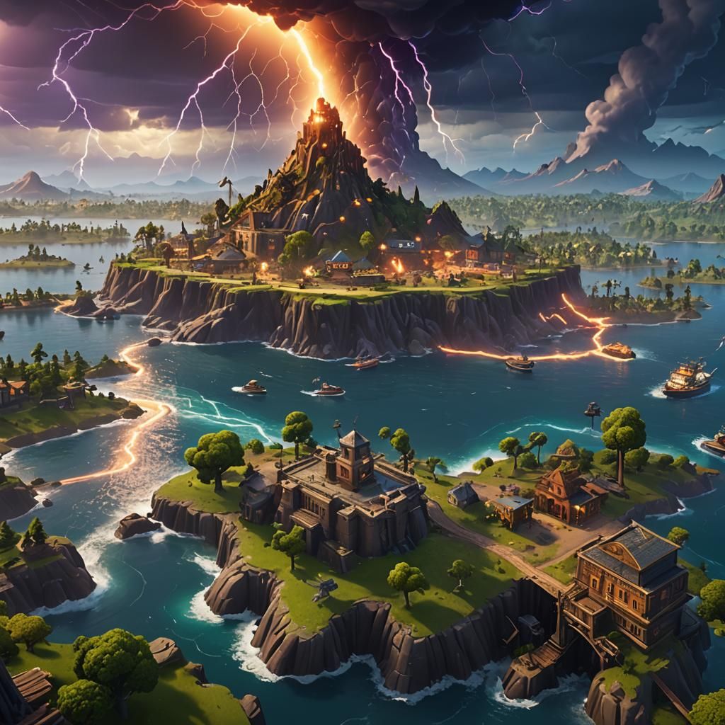 Lightning Strikes Fortnite Island: Detailed Matte Painting